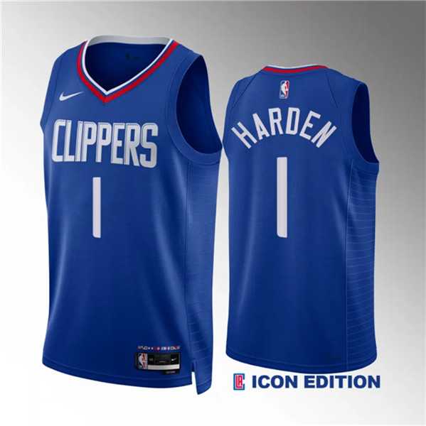 Men%27s Los Angeles Clippers #1 James Harden Blue Icon Edition Stitched Jersey Dzhi